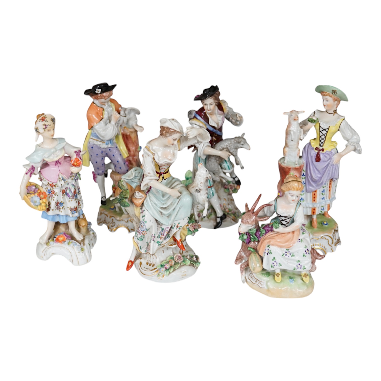 Six German porcelain figures by Sitzendorf, Dresden, etc. tallest 21.5 cm. Condition - good.